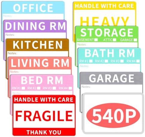 Azureal 540 PCS Moving Labels, 10 Color Coded Moving Stickers Including Fragile, Heavy and Blank Labels, 2'' x 3'' Packing Labels for Moving Boxes, Moving Supplies, Wardrobe Boxes, Apartment Sticker