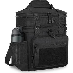 Double Deck Insulated Lunch Box, Expandable Large Lunch Bag Leakproof Cooler Bag Lunch Pail for Men Women Adults Work Shifts Travel Daytrip, Black (16L)