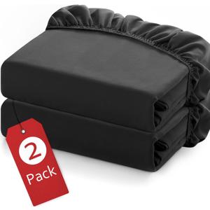Twin Fitted Sheets 2 Pack Only, Mattress Up to 14 Inches Deep Pocket, Ultra Soft and Breathable Twin Bed Sheets, Long Lasting Single Fitted Sheets, Black