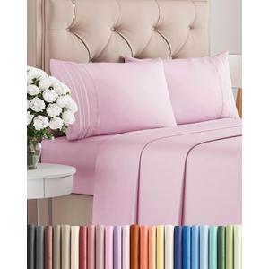 Queen Size 4 Piece Sheet Set - Comfy Breathable & Cooling Sheets - Hotel Luxury Bed Sheets for Women & Men - Deep Pockets, Easy-Fit, Soft and Wrinkle Free Sheets - Light Pink Oeko-Tex Bed Sheet Set