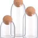 Suwimut 3 Pack Glass Storage Jar with Ball Cork Lid, Clear Glass Canisters with Cork Ball, Cute Decorative Round Glass Bottles with Airtight Wooden Lid for Spice, Sugar, Salt, Tea, Nuts, Coffee Beans