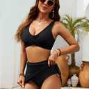 CiCiBird Women's High Waisted Mesh Swim Skirt Drawstring Two Piece Modest Bathing Suit Tummy Control Black Large