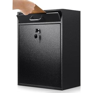 Yaocom Locking Mailbox with Key for Outdoor 18 x 15 x 7 Inches Large Wall Mount Mail Box with Lock Security Mail Drop Metal Collection Boxes Hanging Secure Postbox(Black)