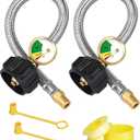 15-Inch RV Propane Tank Hose with Gauge, Stainless Steel Camper Propane Hose for RV 2-Stage Regulator, 1/4 Male NPT & QCC 1 Fittings, 350PSI, 2 Pack