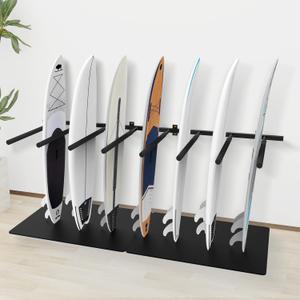 Surfboard Rack Wall Mount 6 Arms/8 Arms, Surfboard Rack for Wall with Rubber Mat, Vertical Paddle Board Storage Holds 6 Boards/8 Boards Storage Mount System at Home and Garage