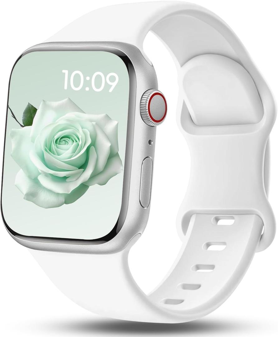 5 x Patented Sport Silicone Band Compatible with Apple Watch Bands 40mm 38mm 41mm 42mm 44mm 45mm 46mm 49mm Women Men, Soft Waterproof Sport Strap for iWatch Bands Series 11 10 9 8 7 6 5 4 3 2 1 SE Ultra (Classic White)