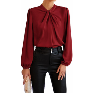 GRACE KARIN Women's Long Sleeve Shirts Mock Neck Casual Satin Blouse Tops for Business Office Work S