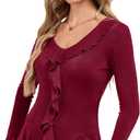 Meetjen Women's Long Sleeve Tops Slim Fit Wrap V Neck Ruffle 2026 Spring Trendy Casual Going Out Shirt Tee Blouses (L)