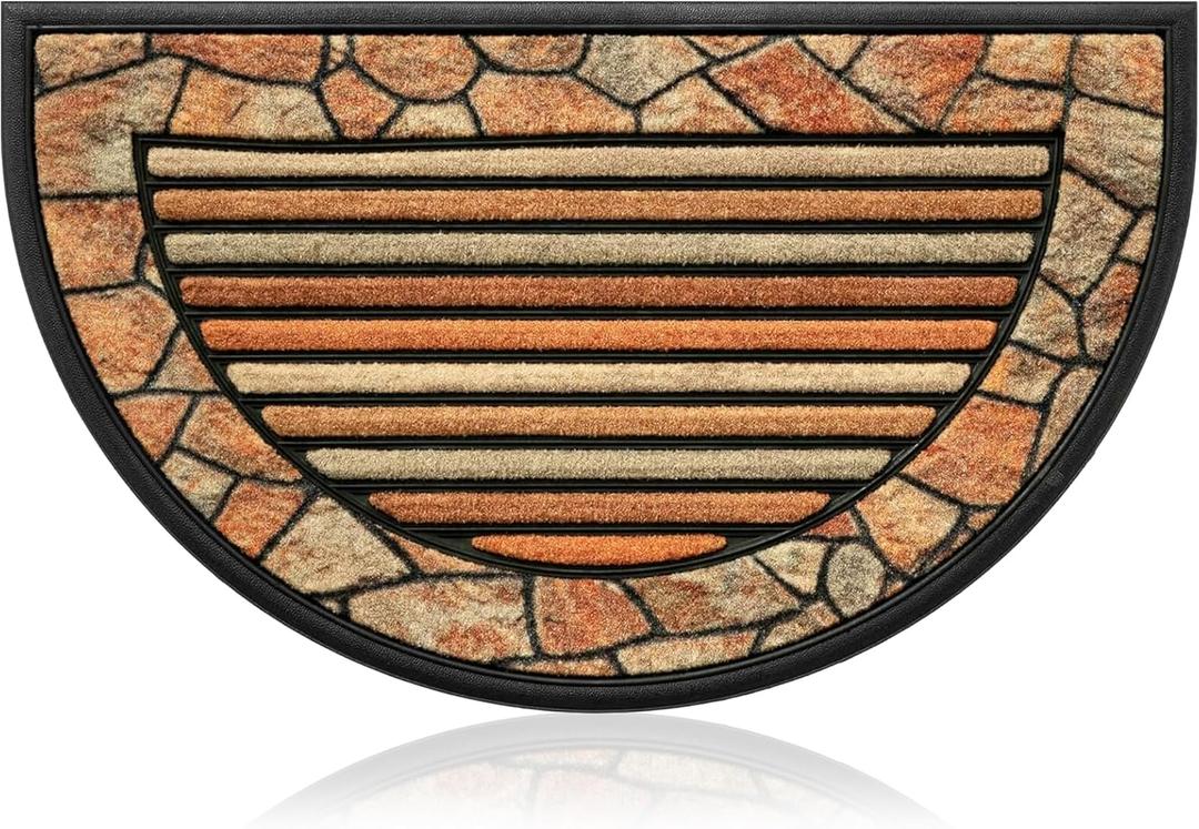 Extra Durable, Superior Absorption, Front Door Mat for Outdoor & Indoor - Welcome Mat for Entryway, Entrance, Patio, Porch - Waterproof, Non-Slip Backing, Coarse Fibers (Semicircle Mosaico,18x30)
