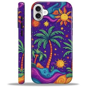 Yesad Case for iPhone 16 Plus, Hybrid 2-Layer Case, Shockproof Military-Grade Protection Durable Anti-Scratch Phone Case for Woman Man Boy Girl, Palm Trees Stars Sun