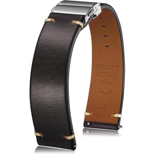 Getalia leather Watch Band Retro Oil wax Genuine Leather,18mm 19mm 20mm 21mm 22mm Quick Release Foldover Clasp Replacement Watch Straps for Men and Women (Ash Black)