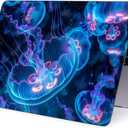 Compatible with MacBook Air 13.6 Inch 2022 2025 Release M2 A2681 M4 A3240 Plastic Black Computer Case for Girl Boy Fashion Pattern Abstract Dark Ocean Neon Glowing Jellyfish