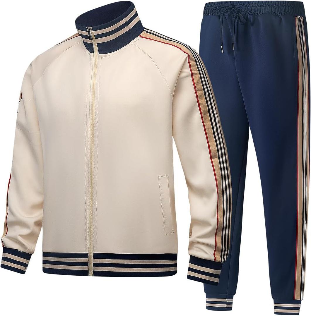 Mens Tracksuits 2 Piece Set Full Zip Velour Sweatsuit for Casual Training Outdoor - Available in Blue Khaki and Black (XX-Large)