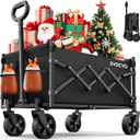 Collapsible Wagon Cart 330lbs Beach Foldable Wagon Lightweight & Portable Folding Utility Grocery Shopping Carts with Wheels for Shopping Garden and Sports (Black)