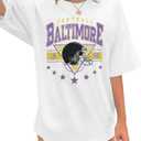 Oversized Football Shirts Women Game Day Tshirt Football Outfits Team Fan Gifts Tee Tops (White, L)