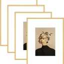 8.5x11 Picture Frame Set of 4, Matted Gold Simple Modern Brushed Thin Aluminum Metal Photo Frame Fits 5x7 with Mat or 8.5 x 11 without Mat Vertical and Horizontal for Tabletop and Wall Mounting