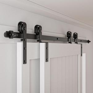 CCJH 4FT Bypass Sliding Barn Door Hardware Kit for 2 Doors, Single Track System Rail Slide Smoothly Quietly
