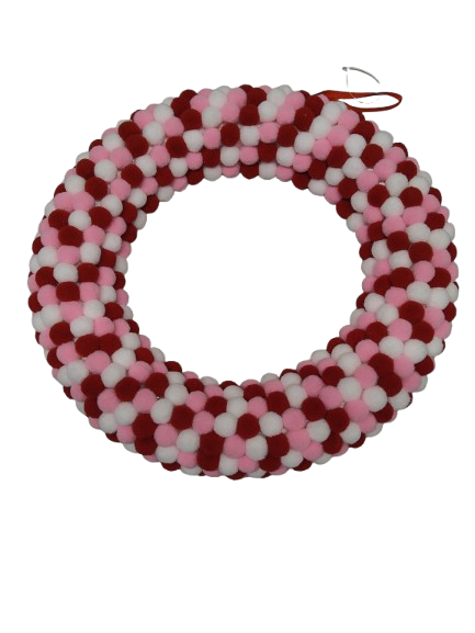 Pompom Wreath 12inches Pink And Red