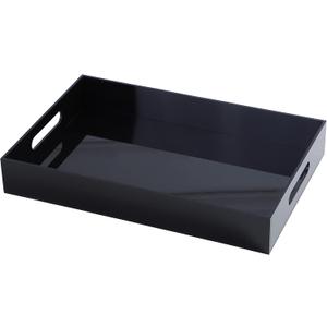 Sooyee Acrylic Serving Tray with Handles,16" x 12" Decorative Tray for Breakfast, Tea, Food, Butler,Coffee,Table Ottoman Vanity Countertop,Black