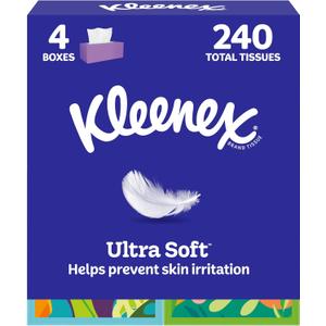 Kleenex Ultra Soft Facial Tissues, 4 Cube Boxes, 60 Tissues per Box, 3-Ply (240 Total)