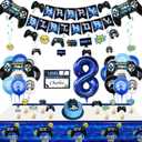 Video Game Party Decorations - 8th Birthday Decorations for Boys, HAPPY BIRTHDAY Banner, Video Game Balloons, Number 8 Blue Balloons, Gaming Hanging Swirls, Game On Birthday Party Supplies
