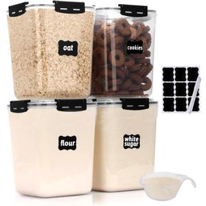 CASA LINGO Airtight Food Storage Containers with Lids, 5.3L Large Pantry Organization and Storage for Flour Sugar Dry Food Cereal, Set of 4 Plastic Food Storage Containers