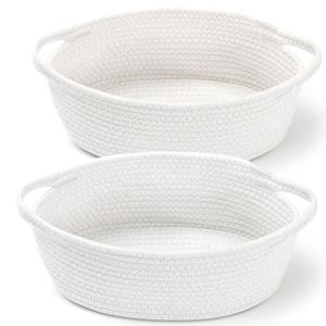 2 Pack Small Woven Basket with Gift Bags and Ribbons, Empty Decorative Gift Chest Box, Cute Baby Gift Basket for Nursery, Cotton Rope Room Shelf Storage Basket with Handles, All 12"x 8"x 5",White