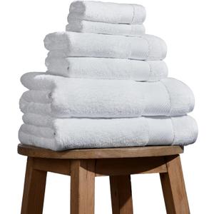 BIOWEAVES 100% Organic Cotton 700 GSM Plush 6-Piece Towel Set GOTS Certified, 2 Bath Towels, 2 Hand Towels & 2 Washcloths - White