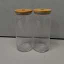 24oz Drinking Glass with Bamboo Lid and Straw, 2 Pack Glass Tumbler for Beer, Iced Coffee, Matcha Cup with 2 Straw Brush