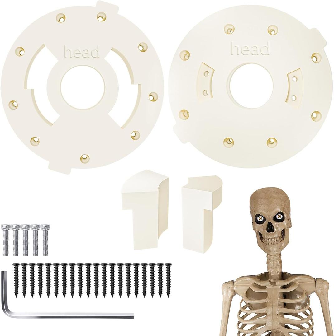 12 Ft White Giant-Sized Skeleton Head Bracket Kit Replacement Part, Include Neck Male & Female Sides, W/20 Pcs Black Screws & 5 Pcs White Screws & 1 Pc Hex Wrench, Fit for Home Depot Skeleton/Skelly