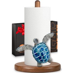 Blue Turtle Paper Towel Holder, Coastal Beach Ocean Home Decor for Kitchen Bathroom Countertop, 3D Sea Turtle Gifts for Women