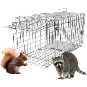 Live Animal Cage Trap, 31" x 11" x 12" Heavy Duty Folding Raccoon Traps, Humane Cat Trap for Stray Cats, Raccoons, Squirrel, Skunk, Mole, Groundhog, Armadillo, Rabbit (24" x 7" x 8")