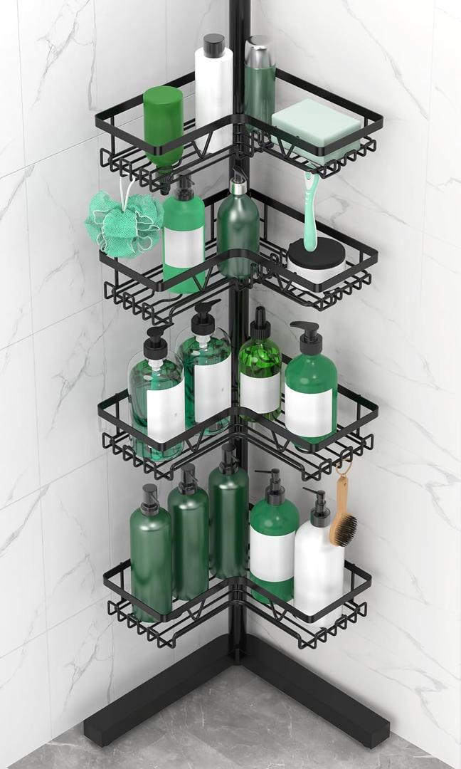DAOYA Standing Shower Caddy Corner - 4-Tier Floor Shower Caddy Corner Adjustable Bathroom Organizers and Storage with Soap Holder & Razor, Bathroom Free-Standing Organizer for Large Bottles