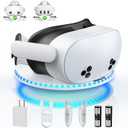 Kinwin 30W Fast Charging Dock for Meta Quest 3S/3/2, Magnetic Charger Station Stand for Oculus Quest 3S/3 Accessories with 11-Color RGB Light, 2 Rechargeable Batteries & Covers (Round/White)