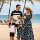 PATPAT Family Matching Outfits Mommy and Me Dresses Floral Dress & T-Shirts | Mommy and Me Easter Dresses, Puff Sleeve Floral Sundress, Cotton Blend T-shirts, Couples Party Wedding Vacation Outfits (White)