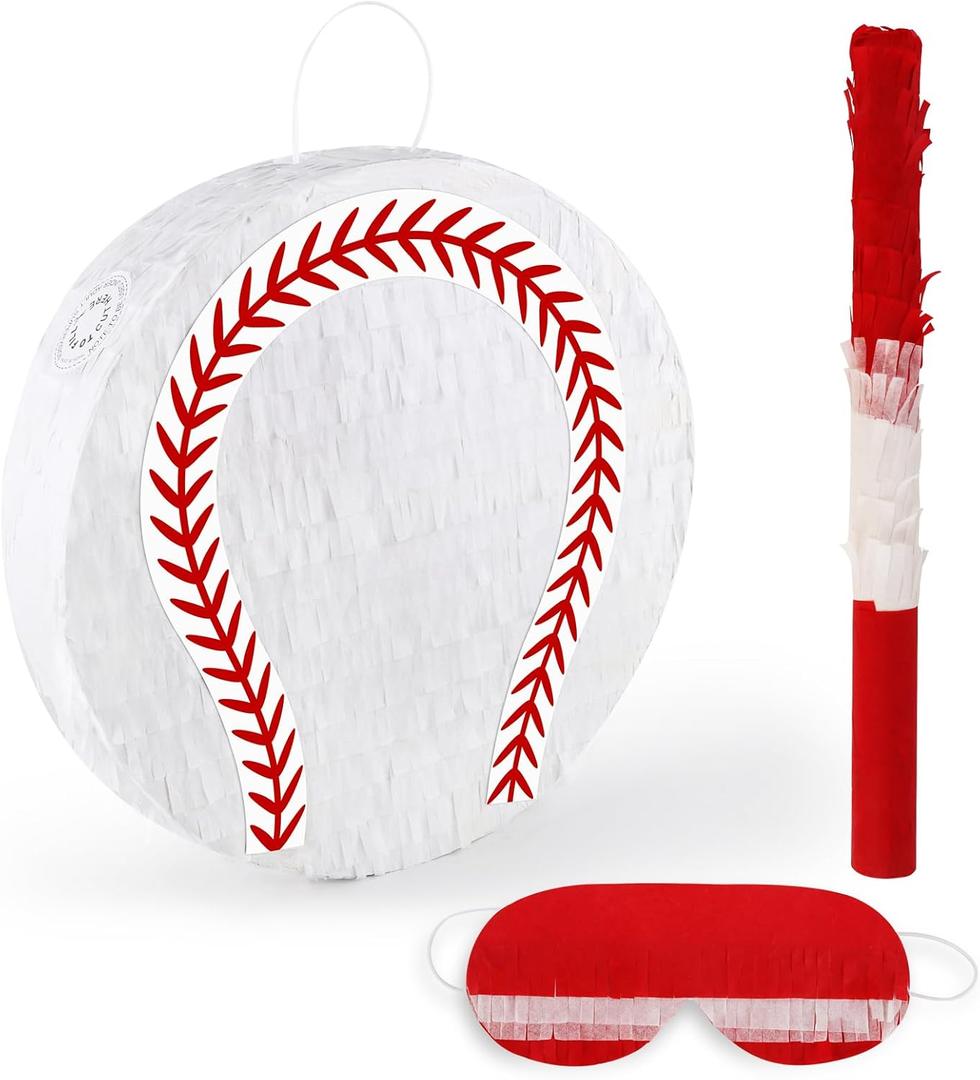 Hooqict Baseball Pinata with Blindfold and Bat Sports Pinata for Kids Boys Baseball Themed Birthday Party Decorations Supplies