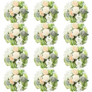 Tigeen Artificial Flowers Artificial Peonies Silk Flowers Faux Peony Fake Peony Silk Hydrangea Bouquet for Wedding Table Centerpiece Floral Vase Decor (White,Green,12 Bundles)