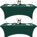 2-Pack 6ft Spandex Table Covers for Rectangle Standard Folding Tables - Wrinkle Resistant Stretch Tablecloths - Ultimate Fitted Table Protector for Parties, Trade Shows, Banquet (Blackish Green)