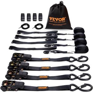 VEVOR Ratchet Tie Down Straps (4PK), 2200 lb Break Strength, 1" x 15' Heavy Duty Ratchet Tie Down Strap Set with Padded Handles, Coated S Hook, Soft Loop for Moving Appliances Motorcycle ATV Truck VEVOR Ratchet Tie Down Straps (4PK), 2200 lb Break Strength, 1" x 15' Heavy Duty Ratchet Tie Down Strap Set with Padded Handles, Coated S Hook, Soft Loop for Moving Appliances Motorcycle ATV Truck