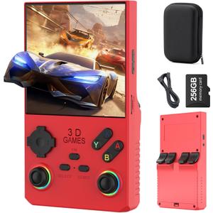 FVBADE 40000 in 1 V40 MAX Handheld Game Console 4.0 inch IPS Screen Mini Retro Console 4000mAh Portable Pocket Arcade 45+ Mainstream Emulator 256G TF Card Transparent(Red)
