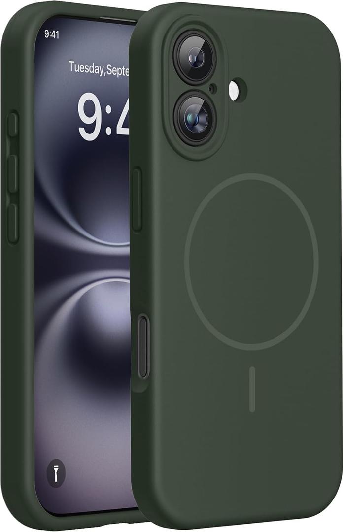 Miracase Compatible with iPhone 16 Case, [Soft Anti-Scratch Microfiber Lining], Compatible with MagSafe, Liquid Silicone Case Shockproof Drop Protection Phone Case for 16, Dark Green