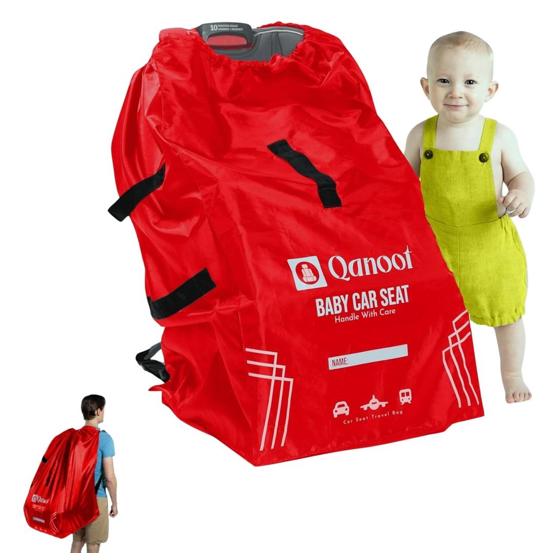 Infant Car Seat Travel Bag for Airplane - Durable Gate Check Bag for Car Seats that fits easily on Convertible Car Seats, Infant Carriers & Booster Seats (Backpack, Red)