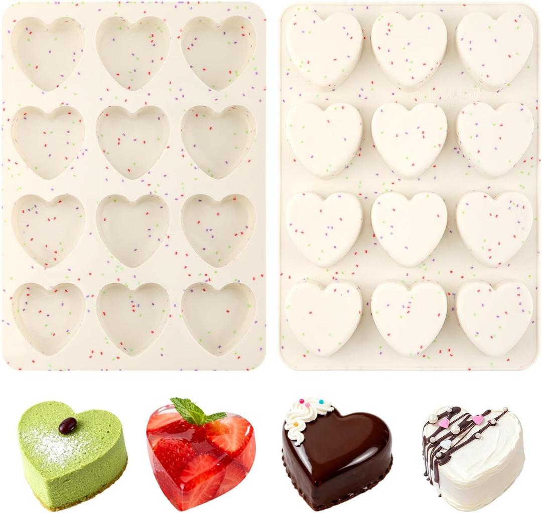 Heart Shaped Muffin Pan, 2 Pack 12-Cup Silicone Heart Cupcake Mold (24 Cavities Total), Nonstick Silicone Baking Molds for Mini Muffins, Brownies and Egg Bites