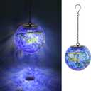 VCUTEKA Solar Hanging Lanterns Outdoor Decoration, Glass Solar Lights with Hook Up, Solar Garden Gazing Ball Light for Yard, Tree and Patio Decor, Blue
