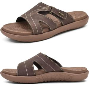 KuaiLu Womens Fashion Orthotic Slides Ladies Lightweight Athletic Yoga Mat Sandals Slip On Thick Cushion Slippers Sandals With Comfortable Plantar Fasciitis Arch Support (8, Brown)