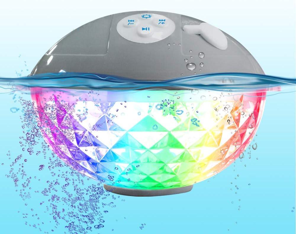 Floating Pool Speakers with Colorful Lights, IP68 Waterproof Bluetooth Speaker for Pool, Crystal Clear Sound Hot Tub Speaker for Pool, Spa and Outdoor (Grey)