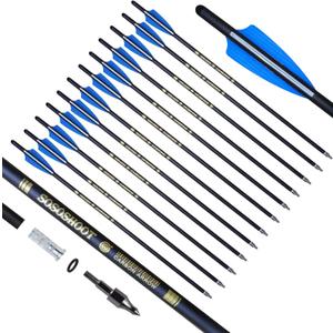 Crossbow Bolts 20 Inch Carbon Arrows 8.8mm Shaft Half Moon Nocks with Replaceable Screw-in Broadhead for Crossbow Hunting Target Practice Outdoor Gift, 12Pcs