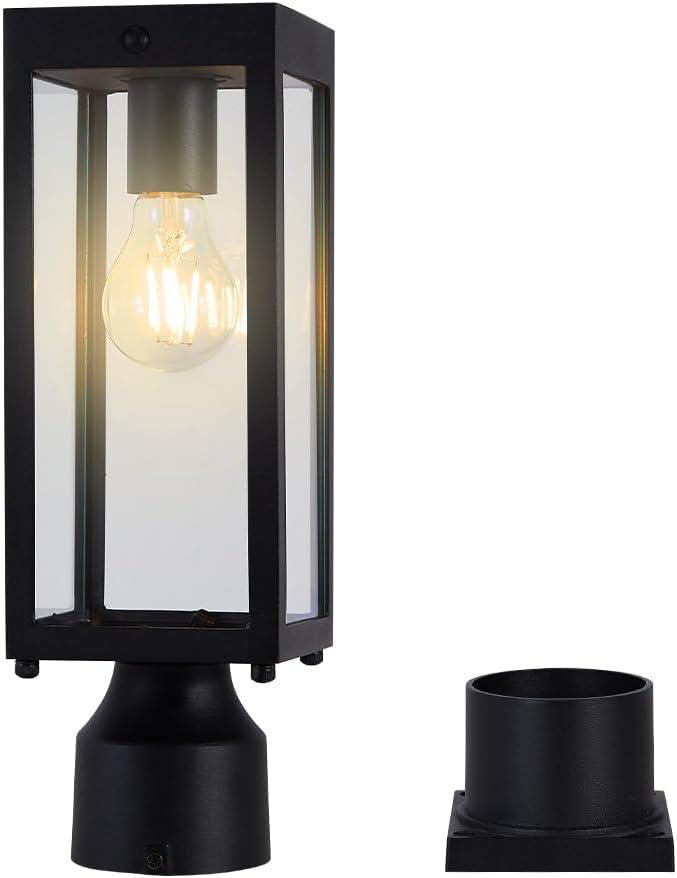 Solar Lamp Post Light Outdoor 14.5", Waterproof Dusk to Dawn Solar Post Light, Matte Black, for Yard Garden Driveway Patio