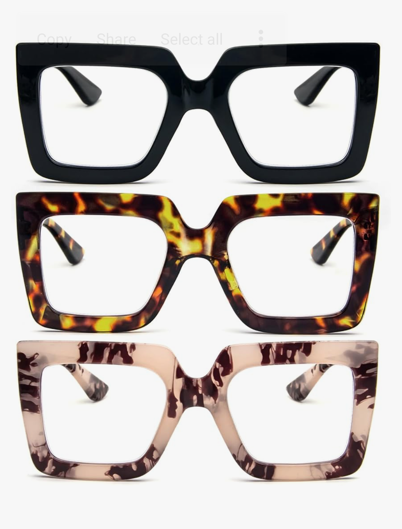 3 Pack Oversized Thick Frame Reading Glasses for Women,Stylish Square Large Readers Blocking Blue Light Glasses, +1,5