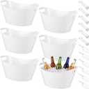 meekoo 6 Set Large Plastic Ice Buckets Bulk with Handle Scoop Tong,White 